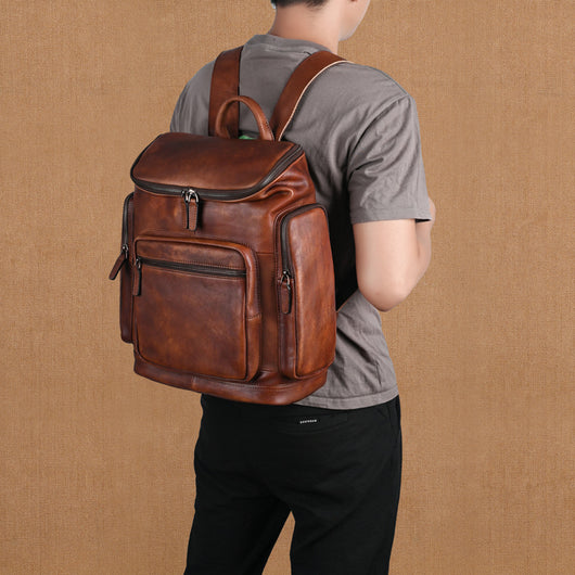 Mochila de Cuero Genuino Doble Capa para Hombre - Ideal para Viajes y Aventuras - Image 10
