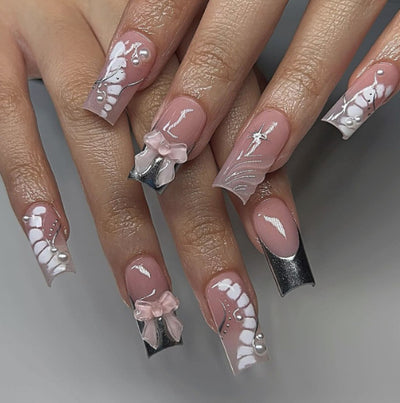 Uñas Postizas Francesas Mariposa Púrpura con Borde Negro - Stickers de Uñas Premium - Image 6