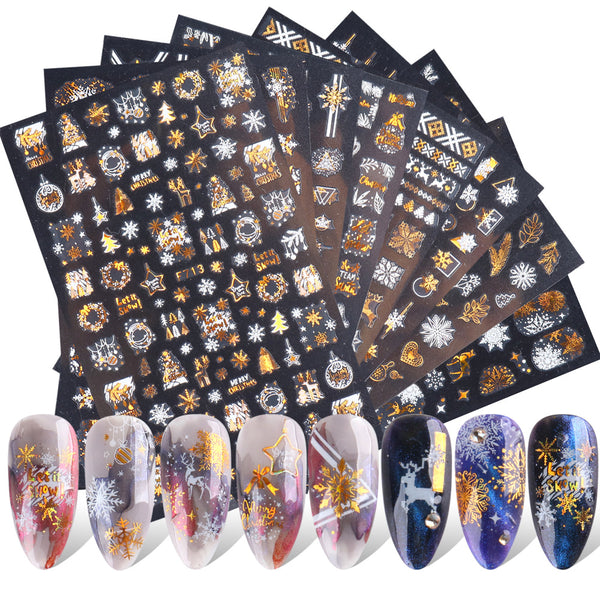 Stickers de Uñas 3D Serie Navideña - Diseño Láser Dorado Copo de Nieve