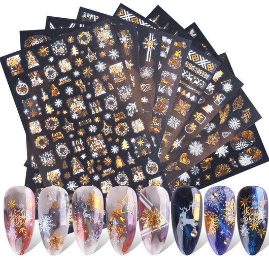 Stickers de Uñas 3D Serie Navideña - Diseño Láser Dorado Copo de Nieve - Image 2