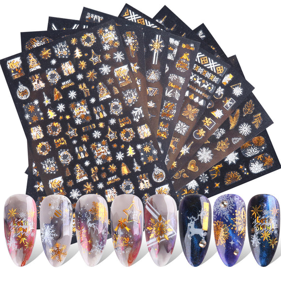 Stickers de Uñas 3D Serie Navideña - Diseño Láser Dorado Copo de Nieve