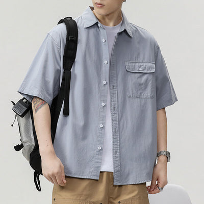 Camisa Holgada de Algodón Japonés para Hombre - Colores Sólidos - Image 3