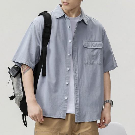 Camisa Holgada de Algodón Japonés para Hombre - Colores Sólidos - Image 3