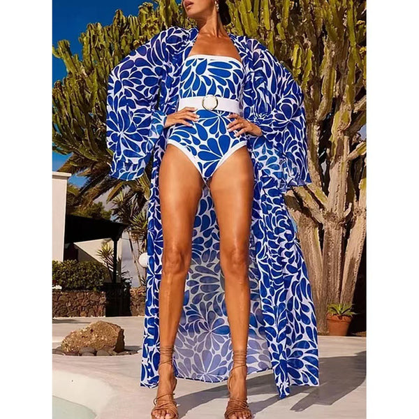 Traje de Baño Estampado con Manga Larga para Mujer