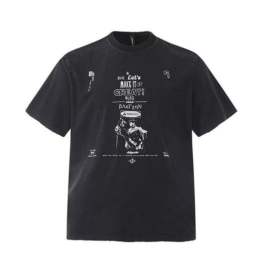 Camiseta Vintage Americana con Estampado de Letras - Manga Corta Lavado Desgastado - Image 2
