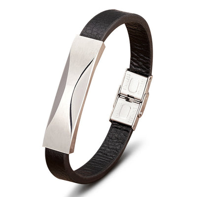 Pulsera de Cuero para Hombre con Acero Inoxidable y Patrón Geométrico - Image 5
