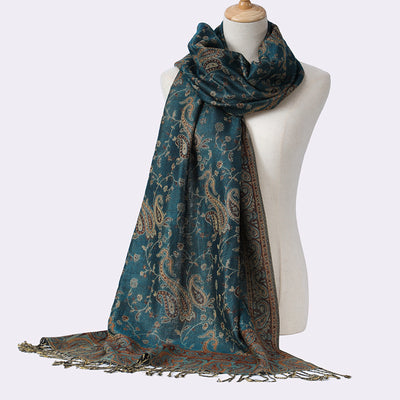 Bufanda Jacquard de Cachemira Clásica Multiusos con Flecos de Anacardo - Image 11