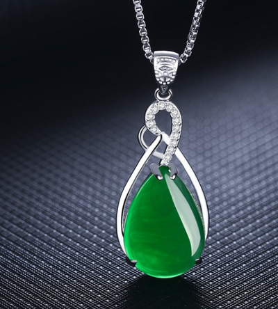 Collar de Plata 925 Piedra Calcedonia Verde Colgante Ágata Esmeralda para Mujer - Image 2