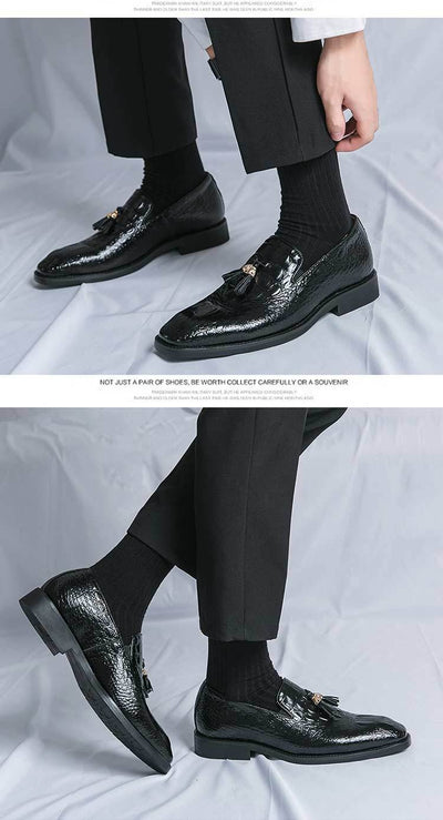 Zapatos de Cuero para Hombre Estilo Coreano con Patrón Cocodrilo y Borlas - Image 15