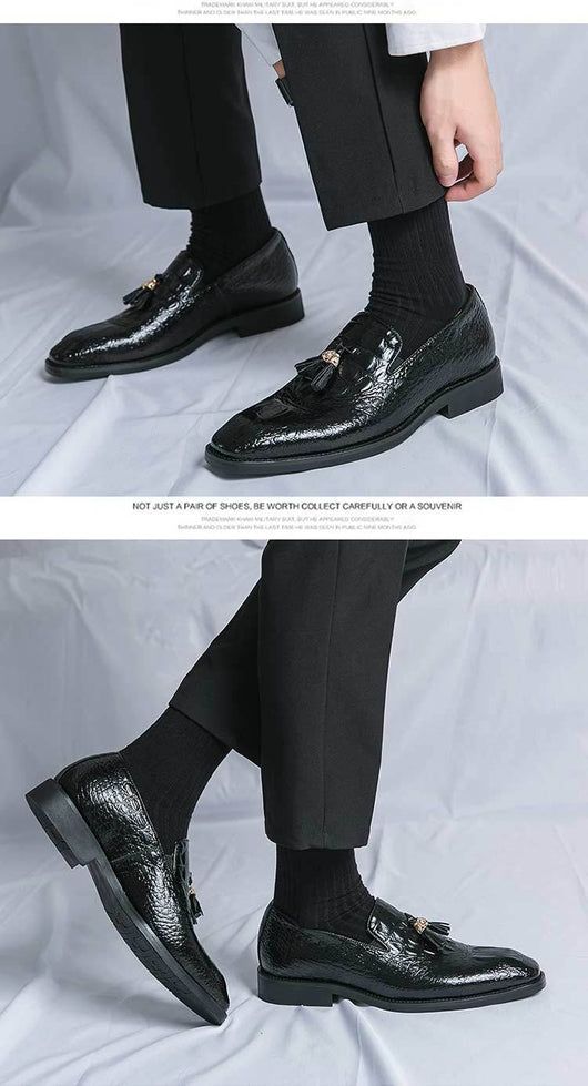 Zapatos de Cuero para Hombre Estilo Coreano con Patrón Cocodrilo y Borlas - Image 15
