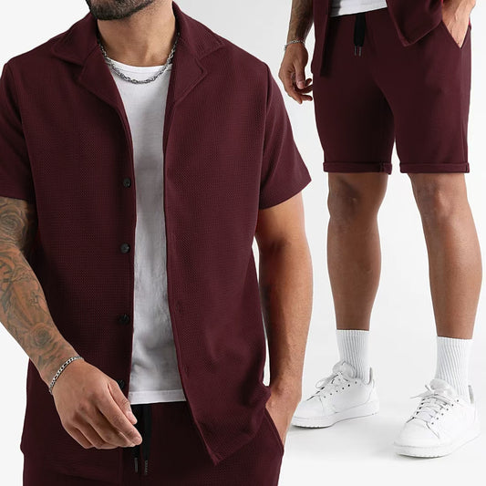Cardigan Casual de Manga Corta para Hombre - Traje Verano Colores Sólidos