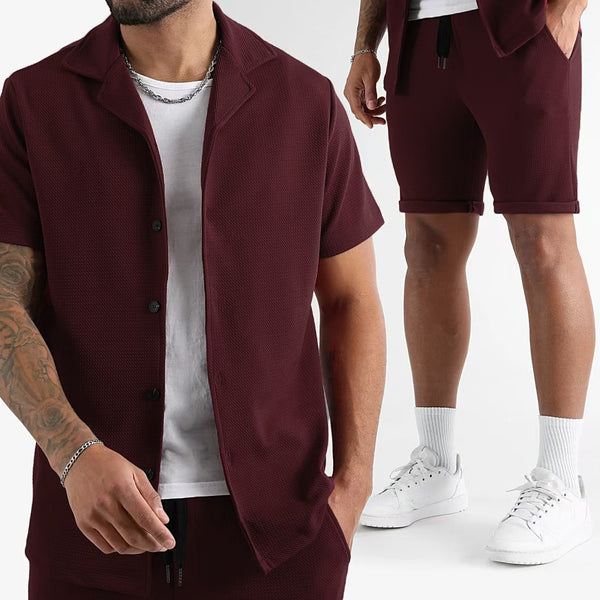 Cardigan Casual de Manga Corta para Hombre - Traje Verano Colores Sólidos