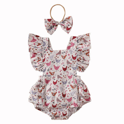 Vestido Infantil Pollo Cartoon con Mangas Volantes - Image 8