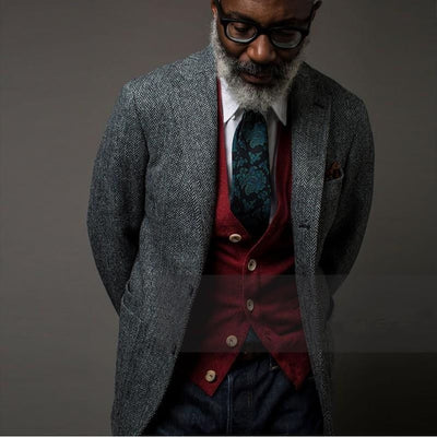 Blazer de Tweed Lana Estilo Británico Retro para Hombre