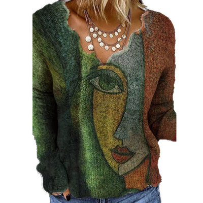 Camiseta Estampada Vintage para Mujer - Diseño Onda Cuello V - Image 14