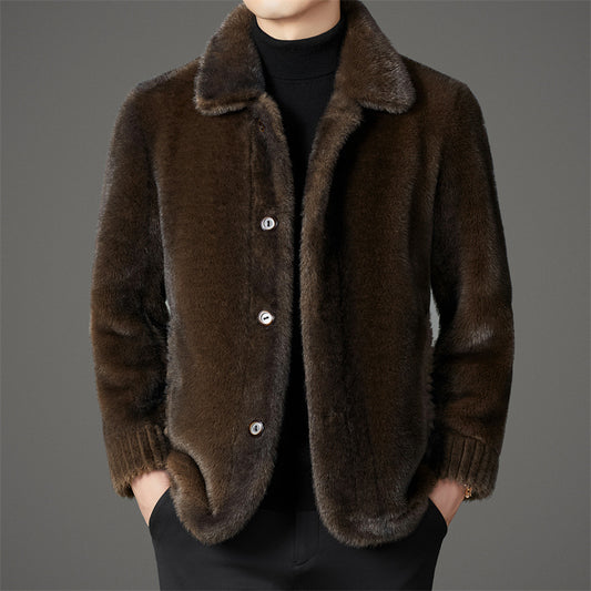 Abrigo de Invierno para Hombre con Cuello Solapa y Piel de Visón Dorado