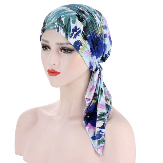 Pañuelo Floral Curvo con Dos Colas para la Cabeza - Image 16