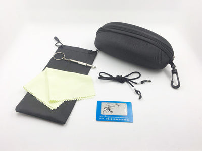 Black sports sunglasses with blue polarized lenses, shown from a front view and a three-quarter side view. - Image 23