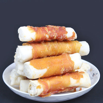 Two packages of chicken-wrapped cowhide roll dog treats, labeled 'Safety Healthy Delicious', on a white background. - Image 4