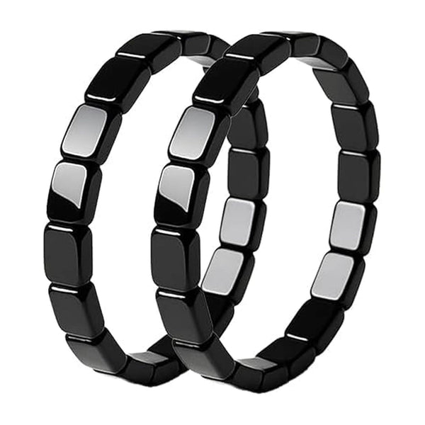 Pulsera Elástica de Turmalina Negra para Hombre - Diseño Mixto