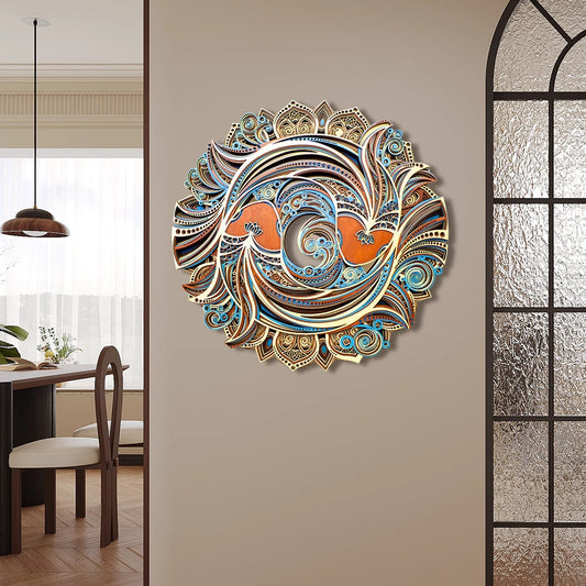 Arte Decorativo Pared Peces Dobles Tallado Madera Redondo Retro - Image 2