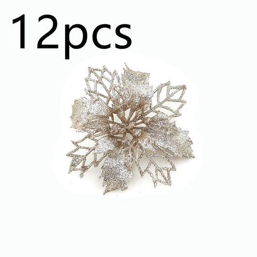 Flores Navideñas Artificiales con Brillo - Adornos para Árbol de Navidad y Decoración del Hogar - Image 52