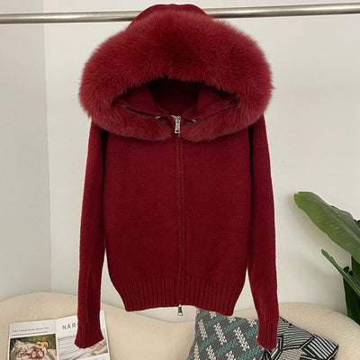 Abrigo de Primavera para Mujer con Cuello de Zorro Real y Capucha - Image 26