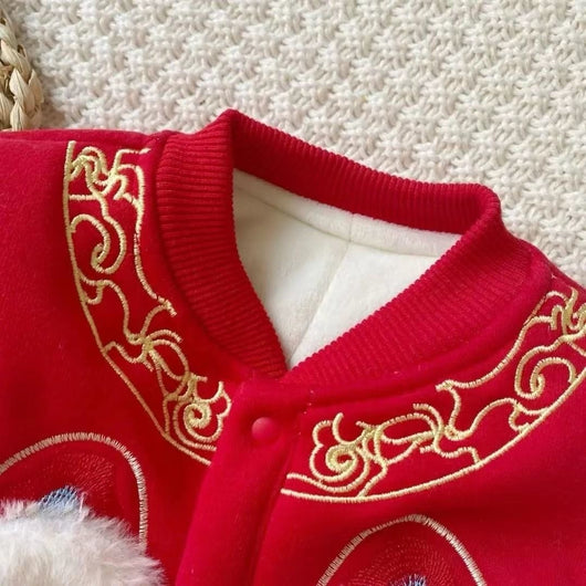 Traje de Danza del León Rojo Bordado con Terciopelo y Algodón - Image 12