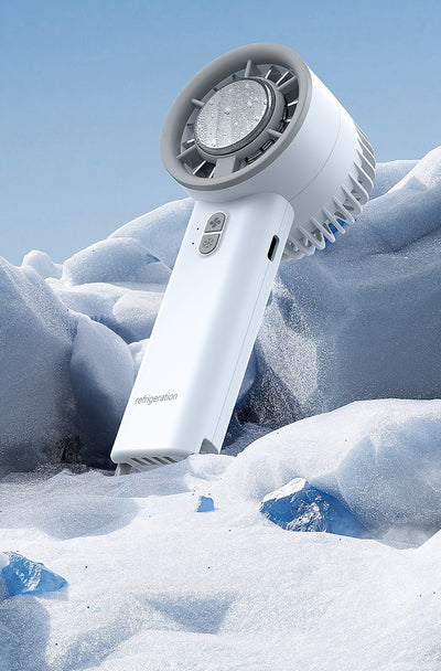 Obsidian black handheld fan with gold accents, digital display, and semiconductor ice cooling for high-speed cool air. - Image 11