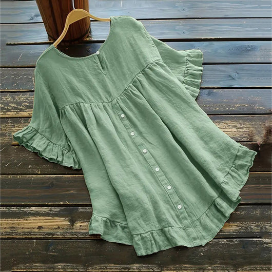 Blusa Holgada de Algodón y Lino con Volantes en Ruedo - Image 22