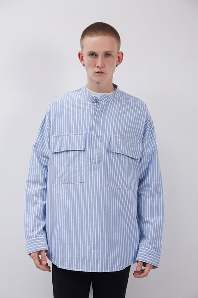 Camisa Holgada a Rayas Estilo Street FOG para Hombre - Manga Larga Hip Hop