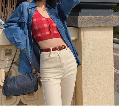 Conjunto de Camisola y Suéter a Cuadros Retro para Mujer - Image 15