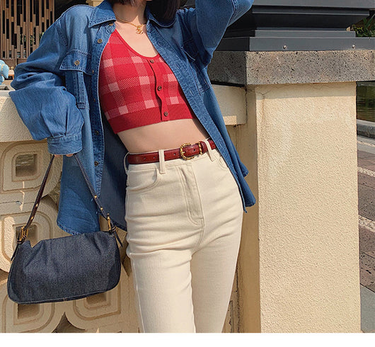 Conjunto de Camisola y Suéter a Cuadros Retro para Mujer - Image 15