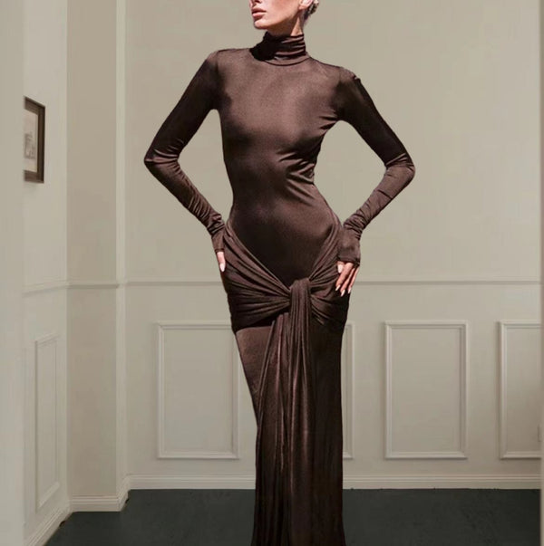 Vestido Elegante de Cuello Alto con Diseño de Cordones - Colección Premium Europea
