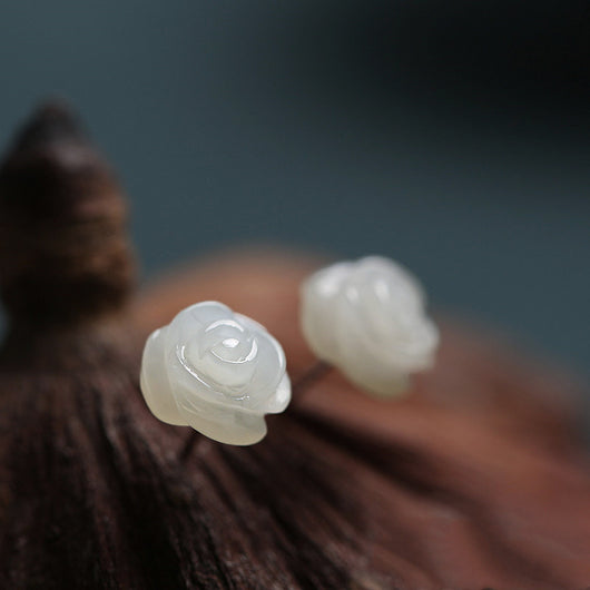 Aretes de Jade Hetian con Flor de Plata de Ley para Mujer - Image 7