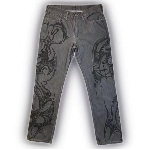 Jeans Negros Estilo Graffiti Urbano Antidesvanecimiento para Hombre y Mujer - Image 3