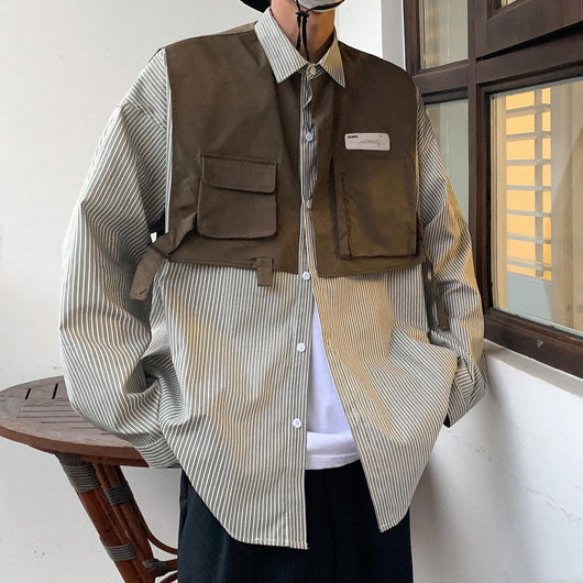 Camisa de Trabajo Manga Larga con Efecto Dos Piezas a Rayas - Image 5
