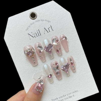 Esmalte de Uñas Diamantado Lujo Rosa - Diseño Completo con Brillantes - Image 4
