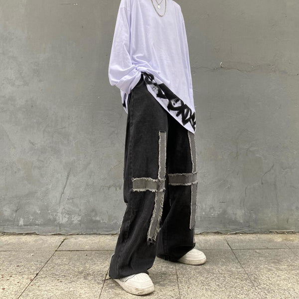 Jeans Anchos con Flecos y Detalle Cruzado