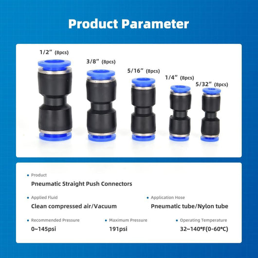 Kit de 40 Conectores Neumáticos de Paso Directo con Accesorios de Ensamblaje - Image 2