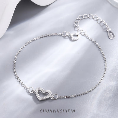 Pulsera Tobillera de Plata Esterlina 925 con Diamante Love