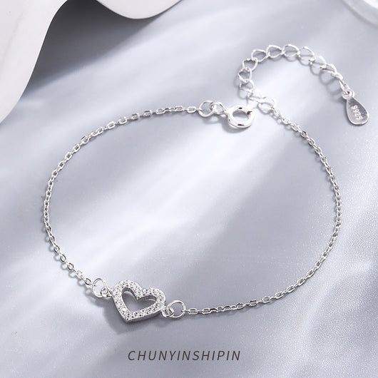 Pulsera Tobillera de Plata Esterlina 925 con Diamante Love