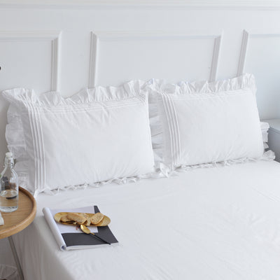 Par de Fundas de Almohada de Algodón Blanco Puro con Volantes Estilo Princesa Coreano - Image 7