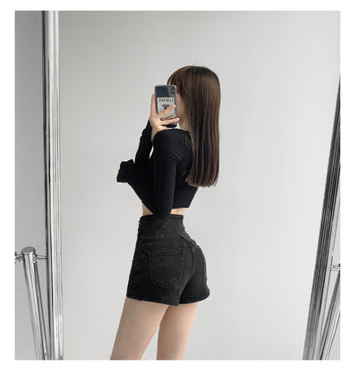 Short Denim Cintura Alta Tejido Cruzado Control de Abdomen para Mujer - Image 21