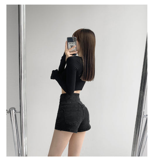 Short Denim Cintura Alta Tejido Cruzado Control de Abdomen para Mujer - Image 21