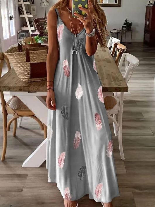 Vestido Suelto Escotado sin Mangas con Estampado de Plumas - Image 8