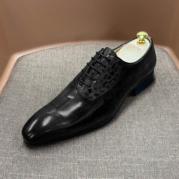 Zapatos Oxford Puntiagudos de Cuero Tejido - Elegancia Artesanal para Negocios