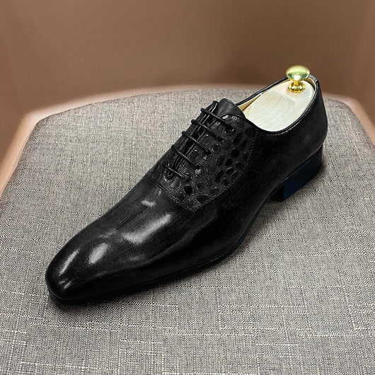 Zapatos Oxford Puntiagudos de Cuero Tejido - Elegancia Artesanal para Negocios - Image 2