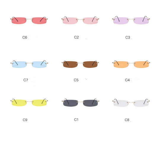 Rimless trendy sunglasses with rectangular orange lenses and gold-tone metal frames, featuring black temple tips. - Image 5
