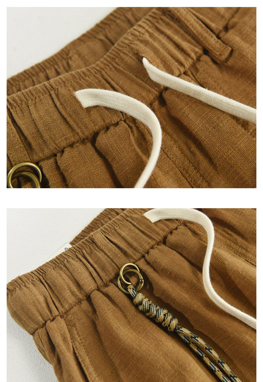 Pantalones Cortos Casuales de Algodón y Lino Relajados para Hombre - Image 9